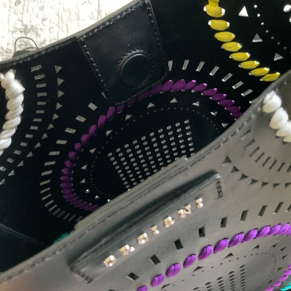 Orciani Carioca Leather Bag Tote - Black Fun Multicolor w/ Separate Wristlet NWT - Picture 16 of 16